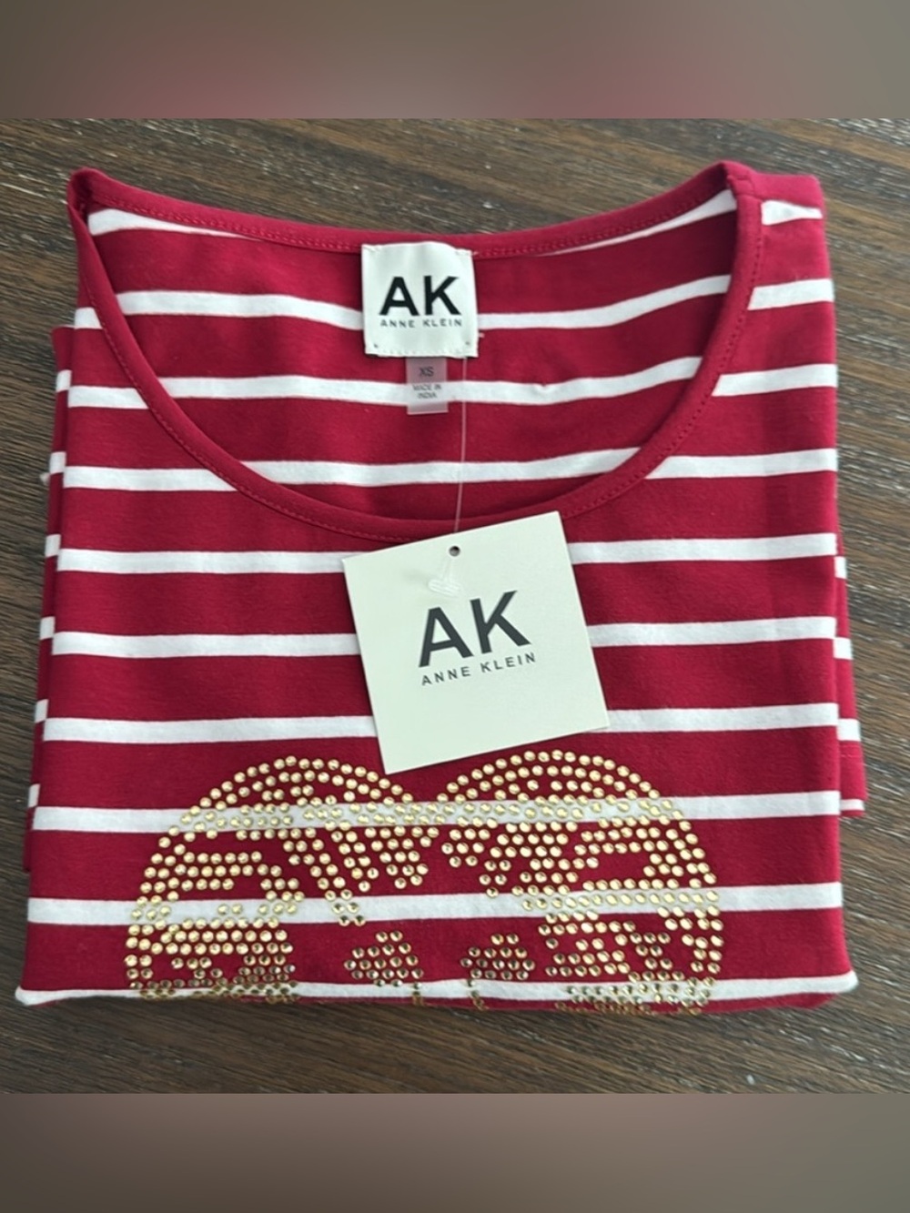 Anne Klein Striped Top with Gold Accent size XS